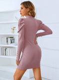 SOLID COLOR BUBBLE SLEEVE DRESS