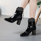 WOMEN'S RHINESTONE THICK HEEL BOOTS