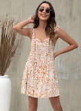 V-NECK PRINT LACE-UP SHORT DRESS