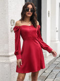 SATIN BUBBLE SLEEVE LONG SLEEVE DRESS