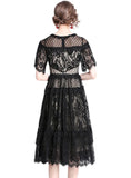 ROUND NECK BLACK LACE SHORT SLEEVE DRESS