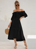 OFF THE SHOULDER SHORT SLEEVE DRESS