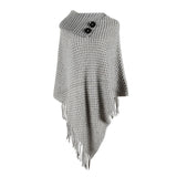 FRINGE BUTTON HALF COLLAR PULLOVER CAPE SHAWL