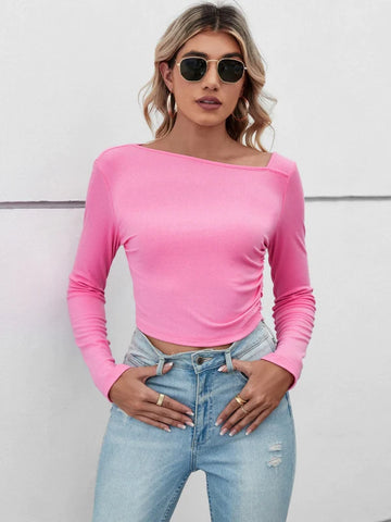 WOMEN'S SLIM SHORT SOLID COLOR T-SHIRT TOP