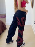 SNAKE PRINT CONTRAST COLOR LOOSE CASUAL JEANS