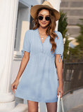 V-NECK SOLID WOOD EAR DRESS