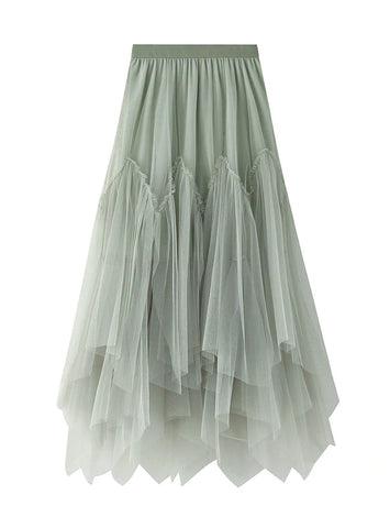 MESH IRREGULAR PLEATED SKIRT