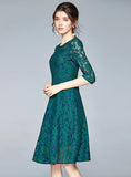 ROUND NECK 3/4 SLEEVES LACE DRESS
