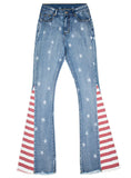 COLOR MATCHING STRIPED PRINTED STAR PATTERN BELL JEANS