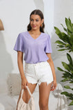 V-NECK SHORT SLEEVE HOLLOW CASUAL T-SHIRT