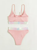 WOMEN PINK SPLIT HIGH WAIST BIKINI