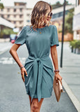 SOLID COLOR ROUND NECK DRESS