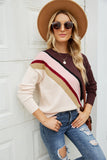 COLOR MATCHING CREW NECK STRIPED SWEATER