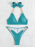 CHAIN BACKLESS HALTER BEACH BIKINI
