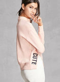 SOLID PINK CASUAL SWEATSHIRTS WOMEN TURTLENECK LONG SLEEVE