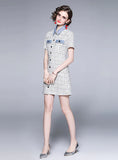 DENIM PLAID SHORT SLEEVE TWEED DRESS