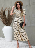 ROUND NECK BUBBLE SLEEVE POLKA DOT PRINT DRESS