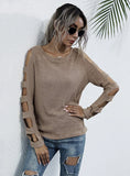 KNITTED HOLLOW RETRO LONG SLEEVE SHIRT