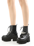 BELT BUCKLE METAL PEARL CHAIN THICK-SOLED BOOTS