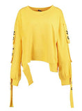 YELLOW WOMEN SWEATSHIRT FULL SLEEVE LACE UP SPLIT
