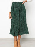 WHITE DOTS FLORAL PRINT PLEATED MIDI SKIRT