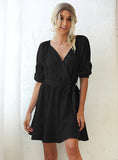 V-NECK WAIST CASUAL SHORT DRESS