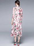 PRINTED LANTERN SLEEVE SLIM CHIFFON DRESS