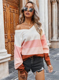 AUTUMN AND WINTER STRIPED CONTRAST SWEATER