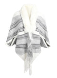 CAPE FRINGED CARDIGAN FUR COLLAR COAT