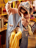 CORAL VELVET HOODED RABBIT EARS LOVELY HOME CLOTHES BATHROBE