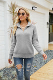 STRIPED COLOR MATCHING LONG SLEEVE ZIPPER LAPEL SWEATER
