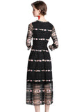 YARN LACE EMBROIDERY LONG SLEEVE DRESS