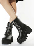 BLACK TUBE MICROFIBER THICK-SOLED HIGH HEEL BOOTS