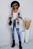 CONTRAST STITCHING LONG KNITTED CARDIGAN COAT