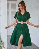 SOLID BUTTON CASUAL DRESS