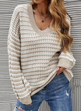 V-NECK CASUAL STRIPED PULLOVER SWEATER