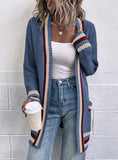 CONTRAST STRIPED POCKET CARDIGAN SWEATER COAT