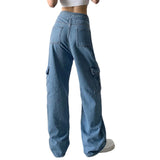 V-LAPEL HIGH WAIST MULTIPLE POCKETS JEANS