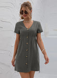 V-NECK HIGH WAIST BUTTON-DOWN DRESS