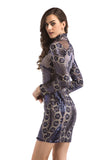 LONG SLEEVE HIGH NECK SEQUINED MINI SHORT DRESS
