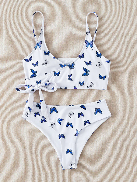 BUTTERFLY PRINT THIN STRAP BEACH BIKINI