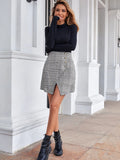 SPLIT CHECK HIGH WAIST SLIM SKIRT