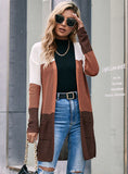 LONG SLEEVE COLOR MATCHING KNITTED CARDIGAN COAT