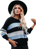 ROUND NECK STRIPED PULLOVER LONG SLEEVE SWEATER