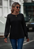 ROUND NECK PLEATED LANTERN SLEEVE T-SHIRT