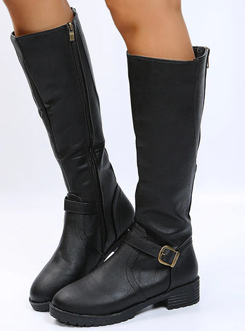 SIDE ZIPPER SQUARE HEEL HIGH-HEELED KNIGHT BOOTS