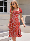 FLOWER BOHEMIAN BUBBLE SLEEVE DRESS