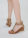 WOVEN BACK ZIPPER WEDGE SANDALS