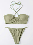 SPLIT SWIMSUIT POTHOLE NECK THONG BIKINI