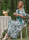 CHIFFON LEAF PRINT BOHEMIA DRESS